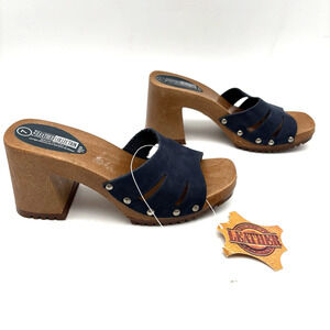 NEW Vintage Y2K The Leather Collection Blue Leather Block Heel Mule Sandals 7